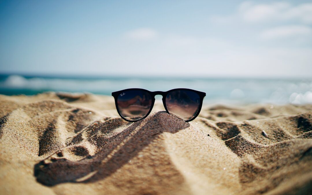sunglasses on sand at the beach