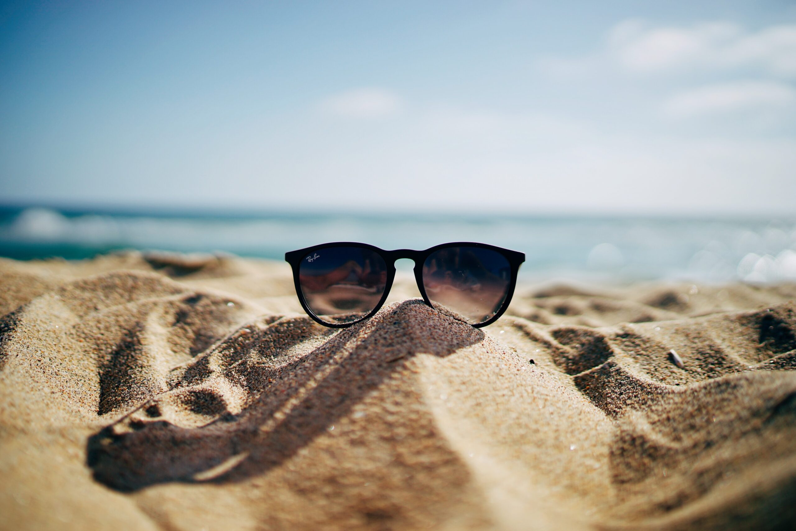 sunglasses on sand at the beach