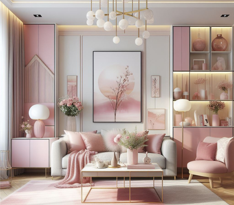 Living room design created by AI - pink modern design